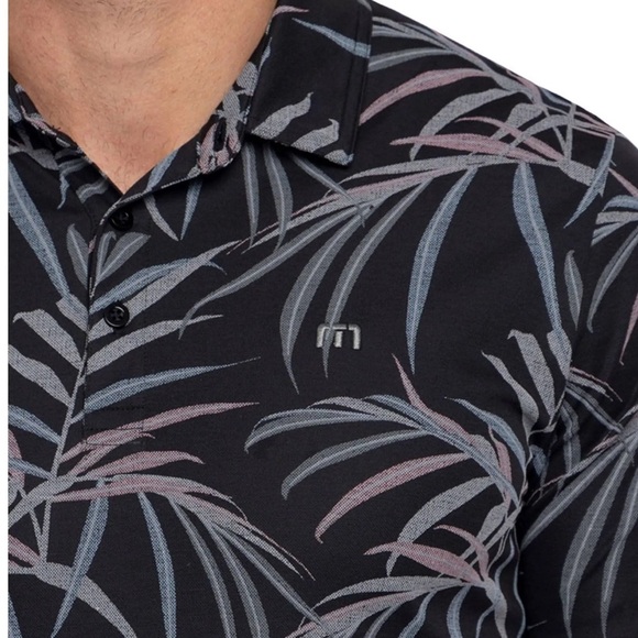 Travis Mathew Buzz Words Palm Print Golf Polo in Black Sz Medium - Picture 7 of 12